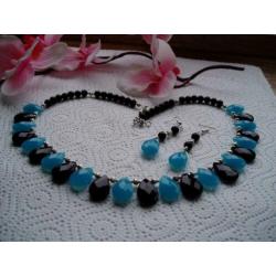 CHALCEDOON met ONYX Ketting en Oorbellen