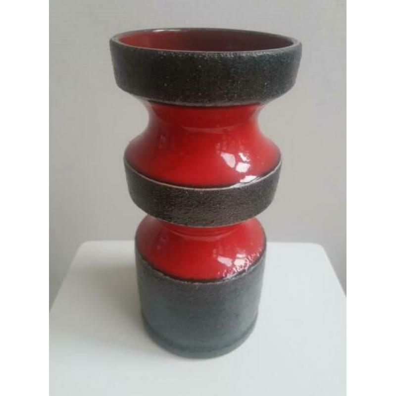 Vintage vaas rood / zwart retro vintage Fat Lava vaas