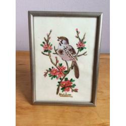 Schilderij, vogel, lijst, vintage
