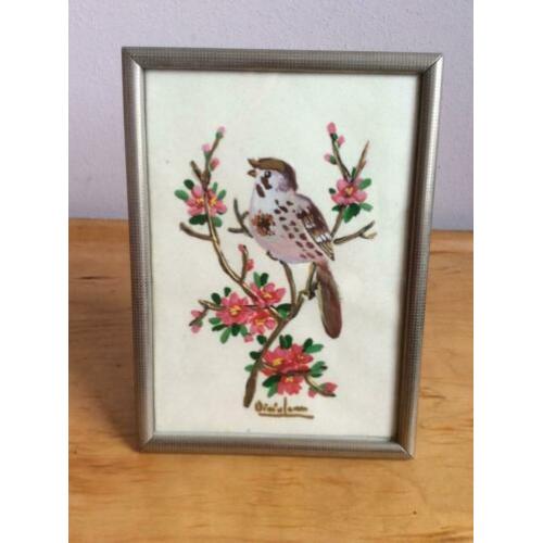 Schilderij, vogel, lijst, vintage