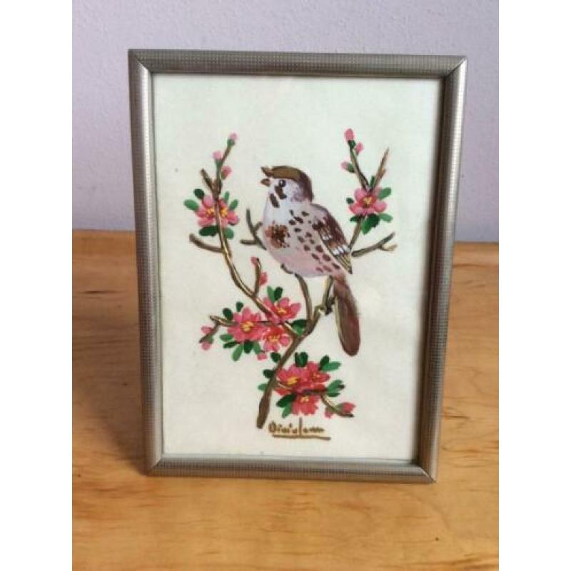 Schilderij, vogel, lijst, vintage