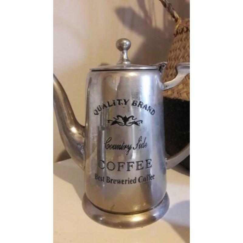 Tinnen koffie-set met tekst