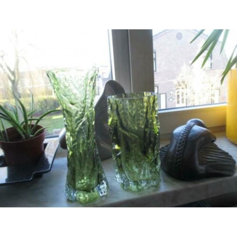 boomschors vaas vazen groen glas jaren 60 70 design retro