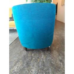2 prachtige blauw/groene merk fauteuiltjes met d bruine poot