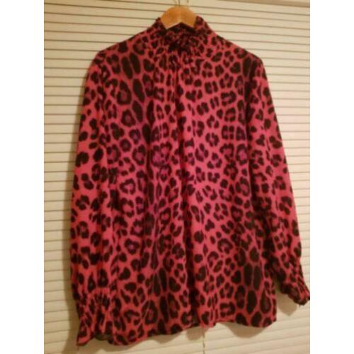 Z.G.A.N panterprint roze blouse/top met elastische kol