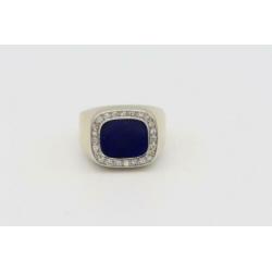 14 Krt. Gouden herenring met lapis lazuli en 24 x diamanten.