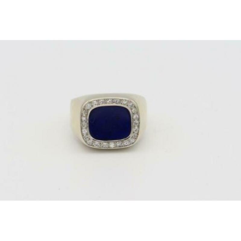 14 Krt. Gouden herenring met lapis lazuli en 24 x diamanten.
