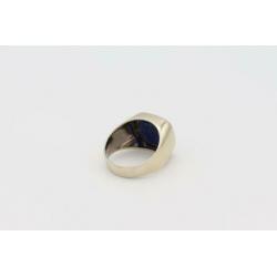 14 Krt. Gouden herenring met lapis lazuli en 24 x diamanten.