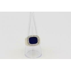 14 Krt. Gouden herenring met lapis lazuli en 24 x diamanten.