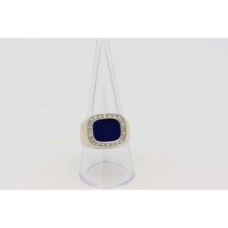 14 Krt. Gouden herenring met lapis lazuli en 24 x diamanten.