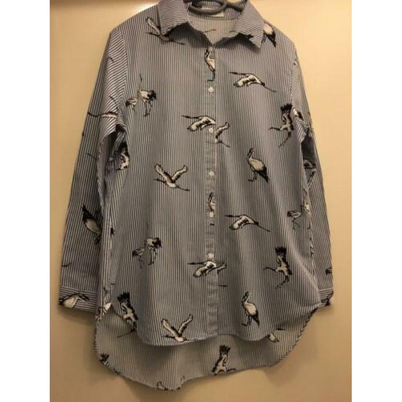 Cherry koko blouse tuniek blauw wit strepen vogels m 40 zgan