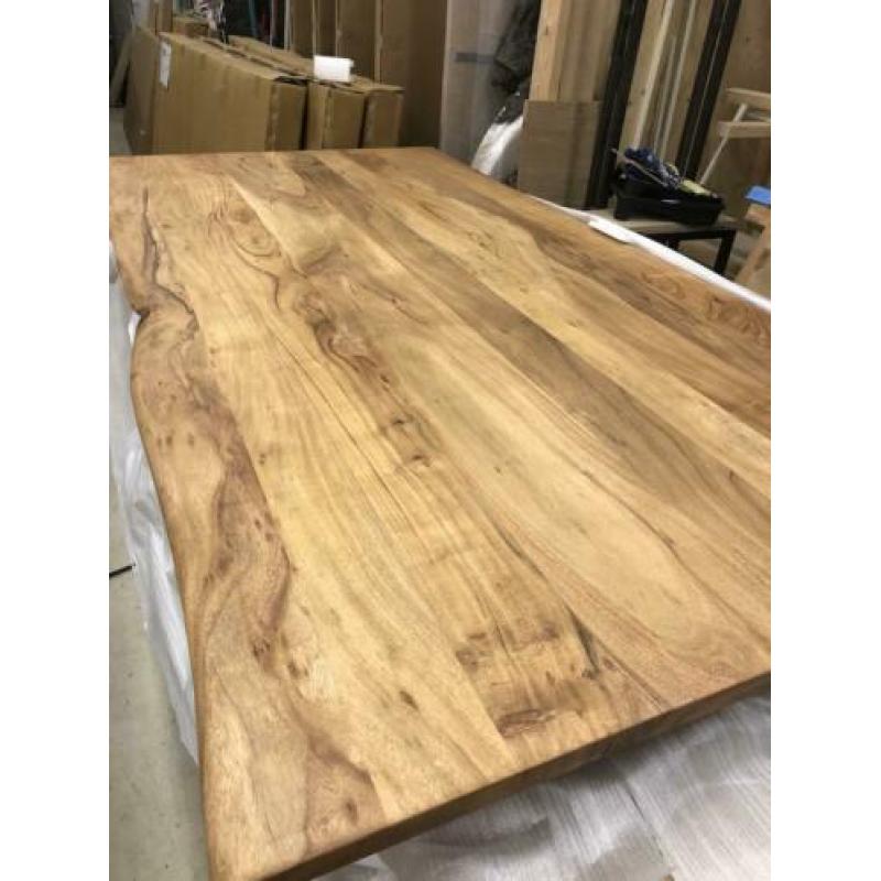 Boomstamtafel houten eettafel 200 x 100 cm naturel staal