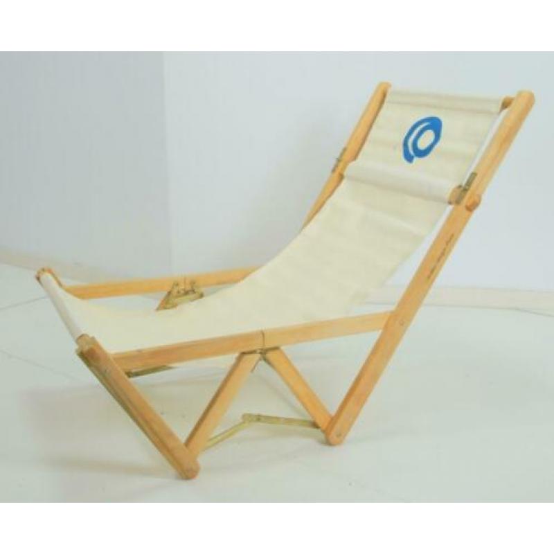 Vintage Arbter design ligstoel fauteuil opvouwbaar hout stof