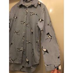 Cherry koko blouse tuniek blauw wit strepen vogels m 40 zgan