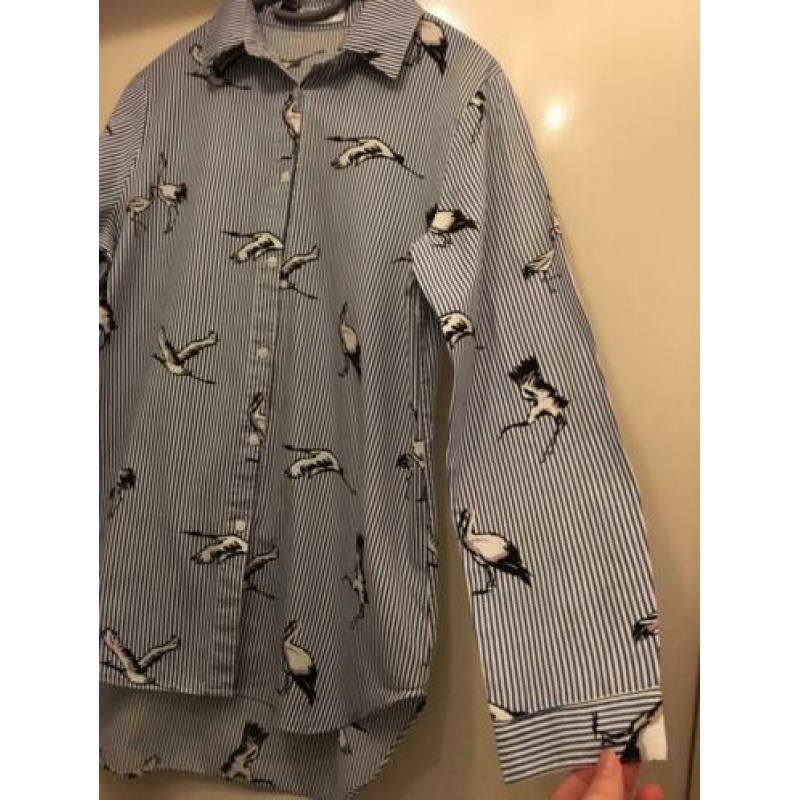 Cherry koko blouse tuniek blauw wit strepen vogels m 40 zgan