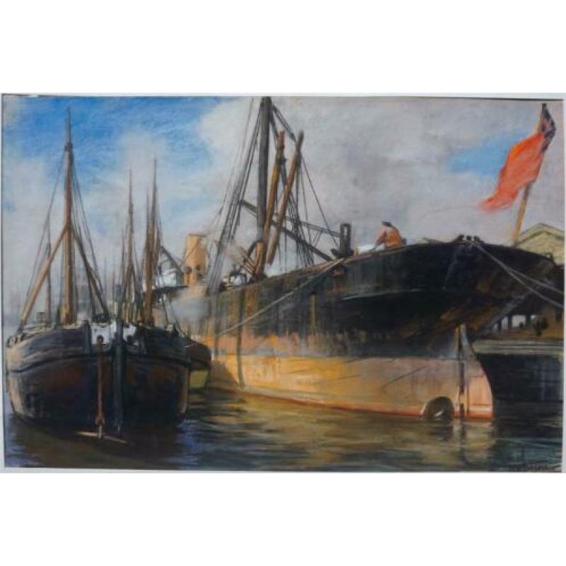 H.W. Jansen - Schilderij van havengezicht - Rotterdam?