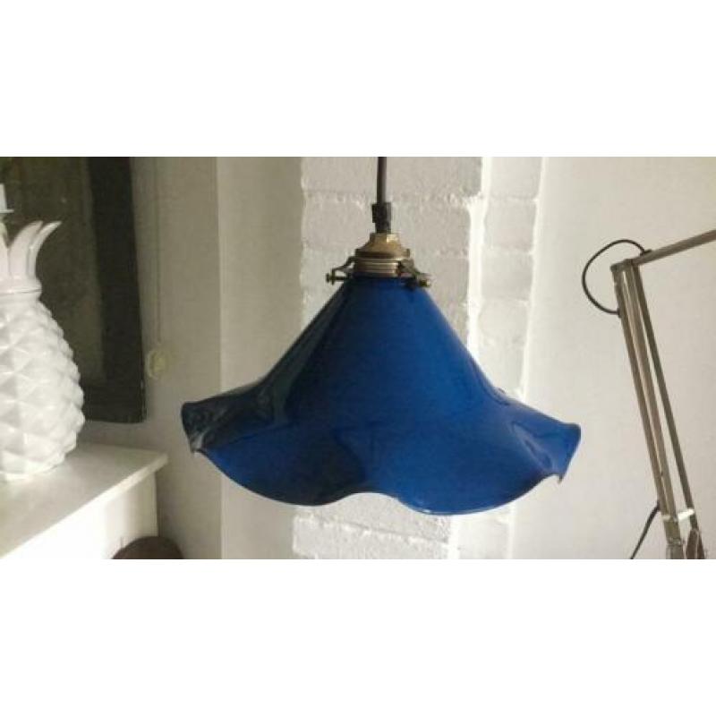 Vintage/retro hanglamp,metaal/email,blauw,curiosa