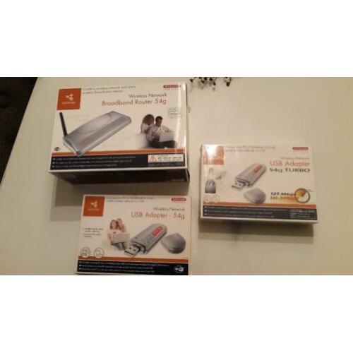 set sitecom wireless broadband router en 2 USB adapter €25