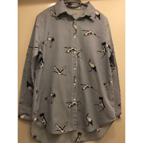 Cherry koko blouse tuniek blauw wit strepen vogels m 40 zgan