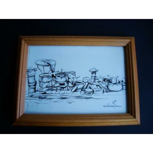 Anton Pieck - prent of print in lichtbruine eiken lijst.