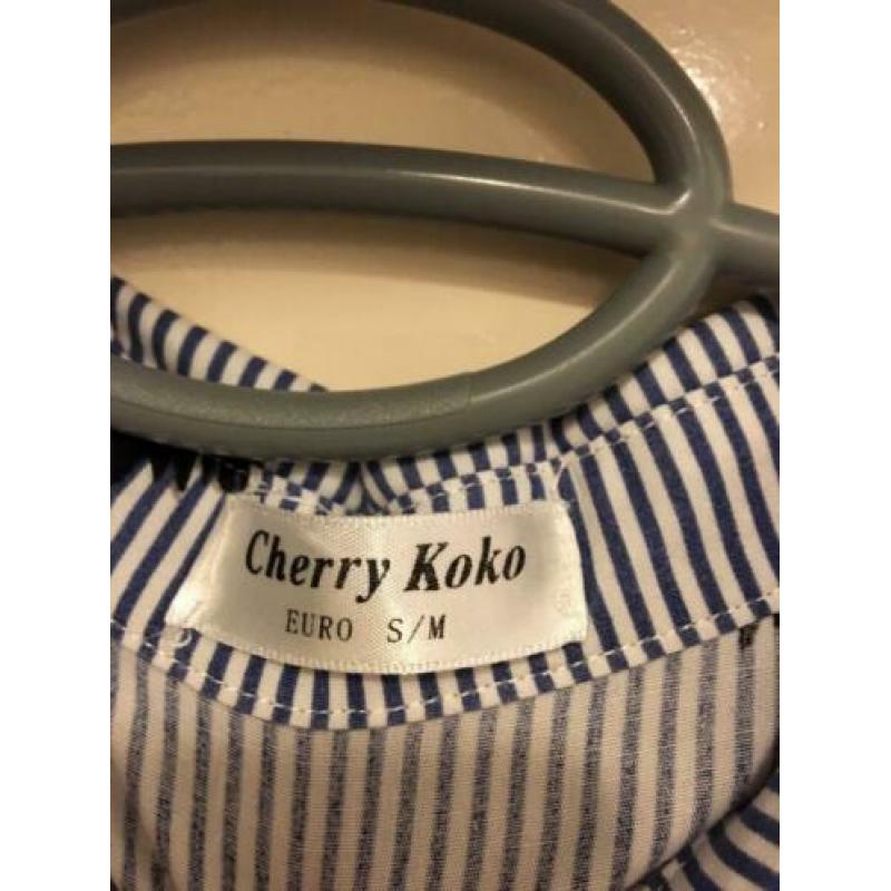 Cherry koko blouse tuniek blauw wit strepen vogels m 40 zgan