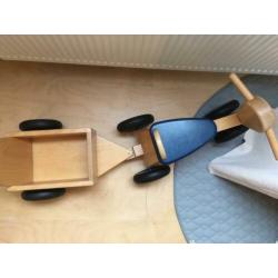 Van Dijk Toys loopfiets en aanhanger hout