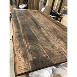 Boomstamtafel houten eettafel 200 x 100 cm naturel staal