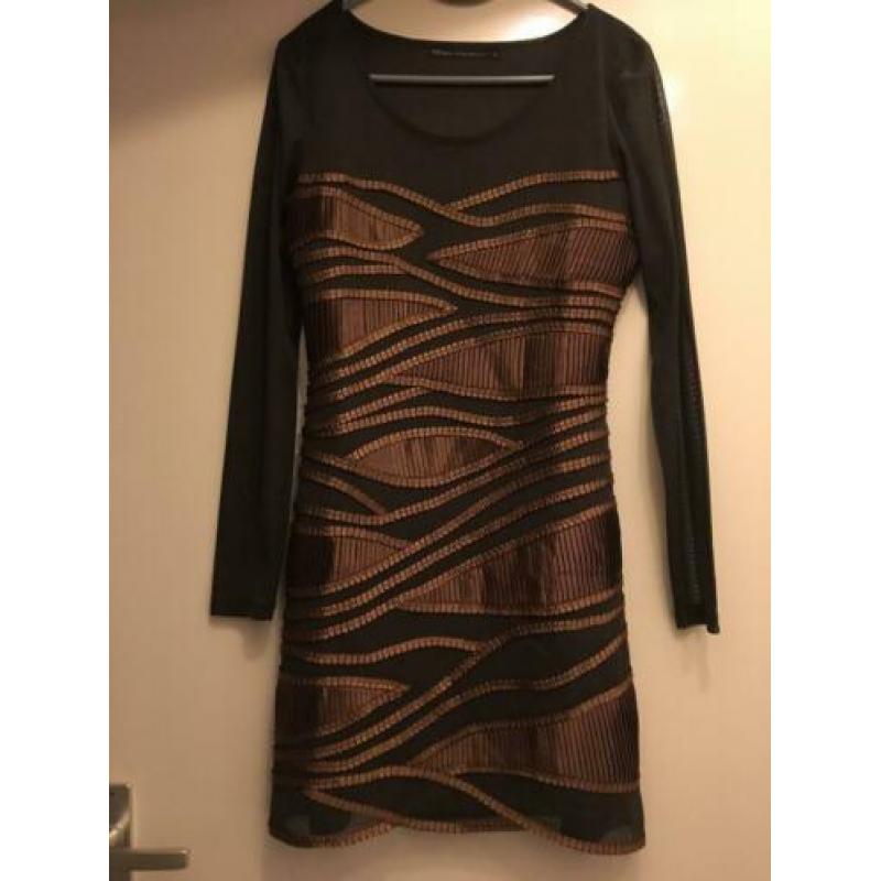 Steps cocktail jurk bruin brons taupe feestelijk s 36 zgan