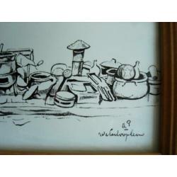 Anton Pieck - prent of print in lichtbruine eiken lijst.