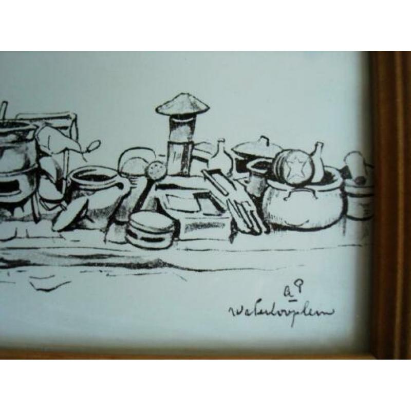 Anton Pieck - prent of print in lichtbruine eiken lijst.