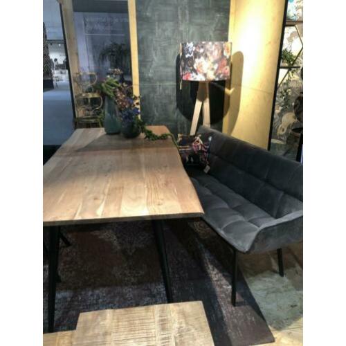 Boomstamtafel houten eettafel 200 x 100 cm naturel staal