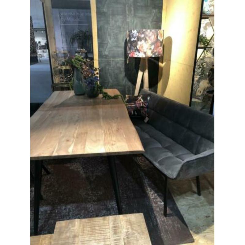 Boomstamtafel houten eettafel 200 x 100 cm naturel staal