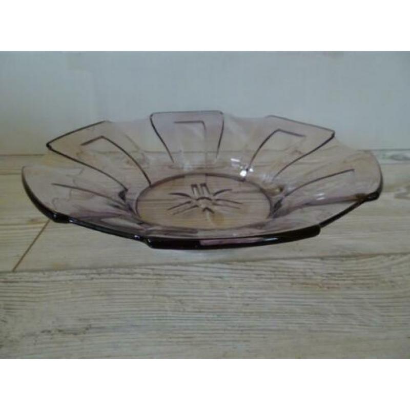 Brocante Lila fruitschaal glas