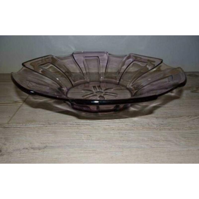 Brocante Lila fruitschaal glas