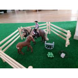 Schleich stal met paarden, veulen en ruiter