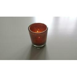 Dutz licht bruin roze glas vaas, potje, waxinelicht houder