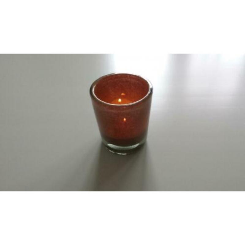 Dutz licht bruin roze glas vaas, potje, waxinelicht houder