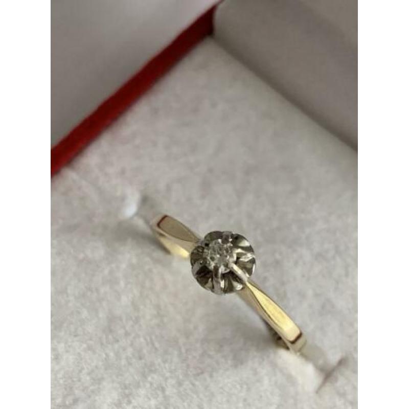 14 krt.geel/wit gouden desiree ring met diamant van 0,07 ct
