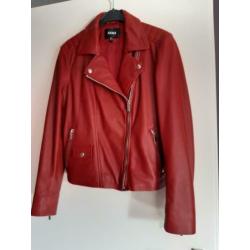Leren damesjack kort rood mt 38. Nieuw
