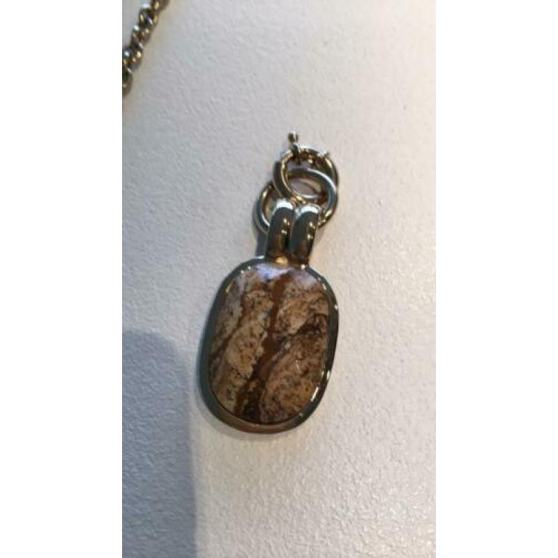 Dyrberg kern set: ketting 80 cm met xxl hanger bruine agaat