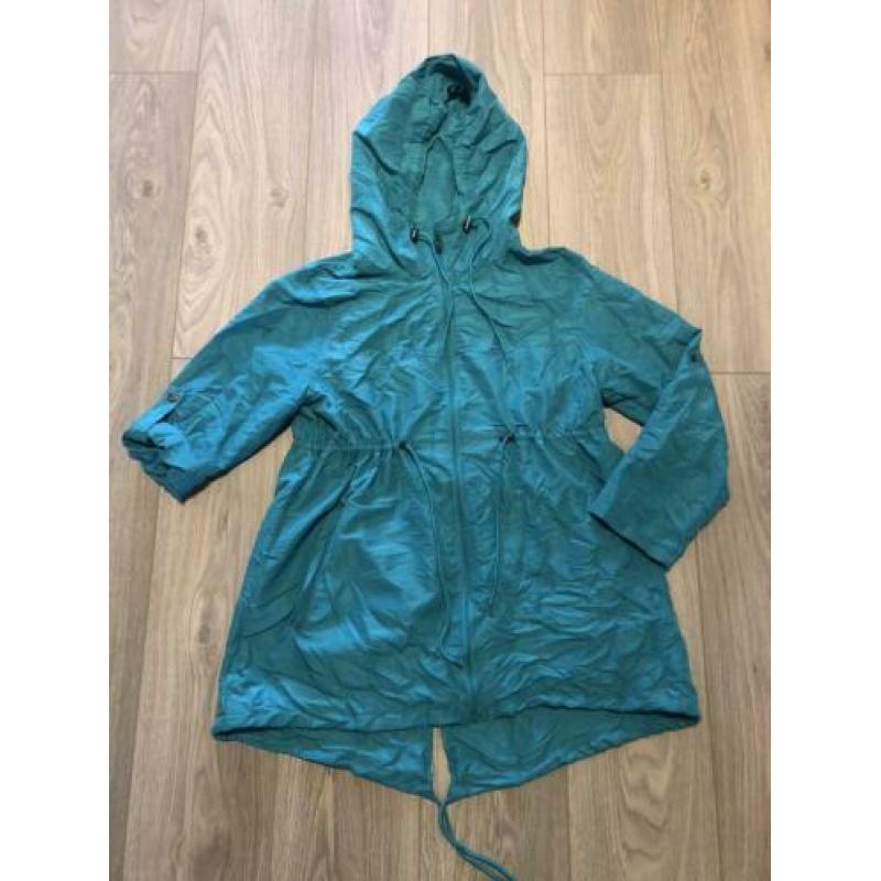 Hippe azuurblauwe regenjas maat 38