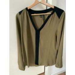 Mango groene blouse/ tuniek met zwart detail maat S