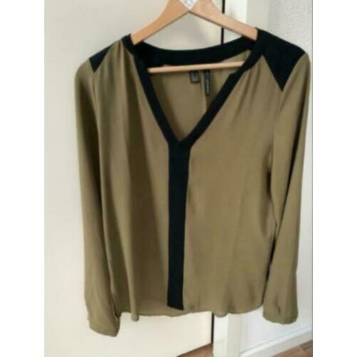 Mango groene blouse/ tuniek met zwart detail maat S