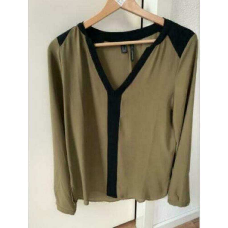 Mango groene blouse/ tuniek met zwart detail maat S