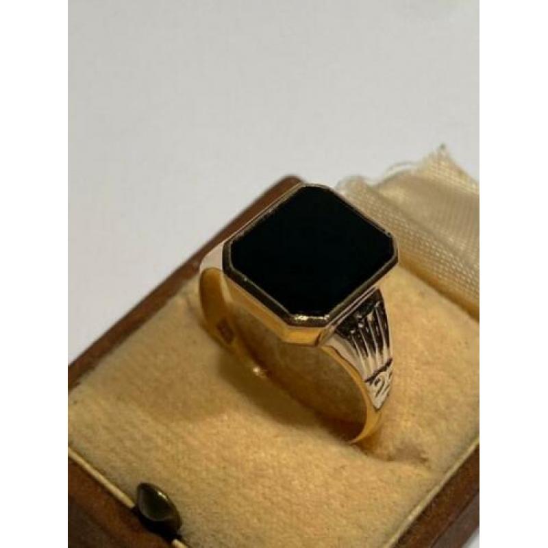 18 karaat gouden vintage zegelring, onyx.