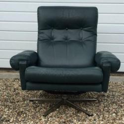 Jaren 70 vintage groen lederen draai fauteuil