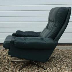 Jaren 70 vintage groen lederen draai fauteuil