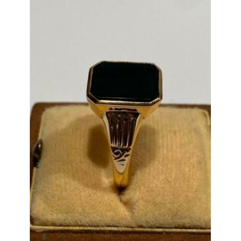 18 karaat gouden vintage zegelring, onyx.