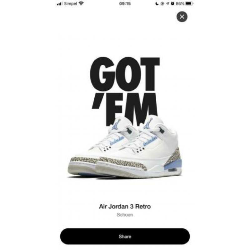 Air Jordan 3 UNC US10 EU44