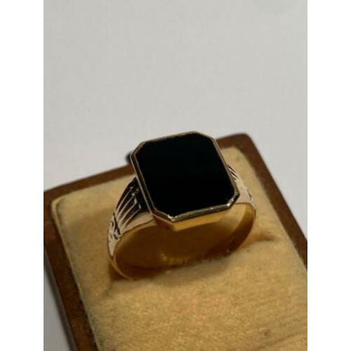 18 karaat gouden vintage zegelring, onyx.